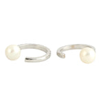 Natural Pearl Diamond Huggie Earrings In 14k White Gold