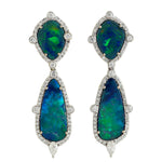 Natural Opal Doublet Diamond Designer Earrings in 18k Yellow Gold