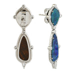 Natural Opal Doublet Diamond Designer Earrings in 18k Yellow Gold