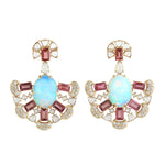 Opal Ethiopian Sapphire Tourmaline Diamond Beautiful Danglers In 18k Yellow Gold