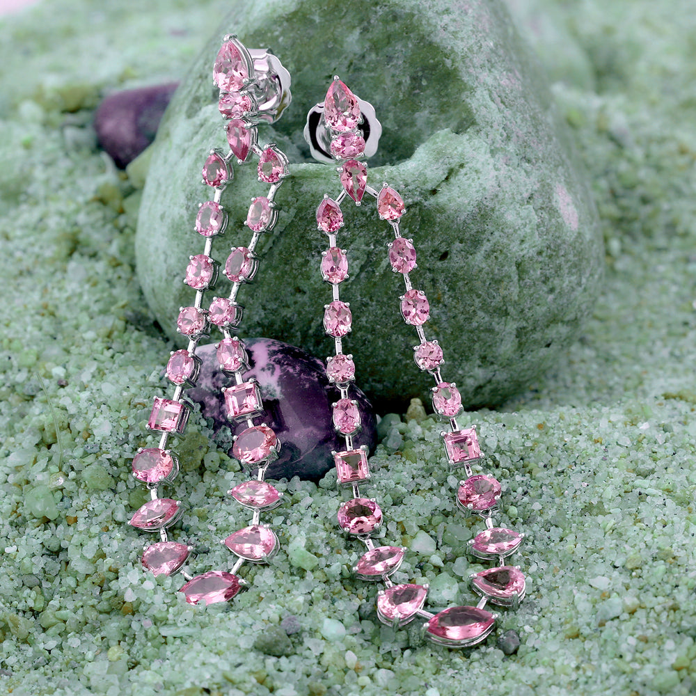 Natural Pink Tourmaline Drop Danglers 18k White Gold