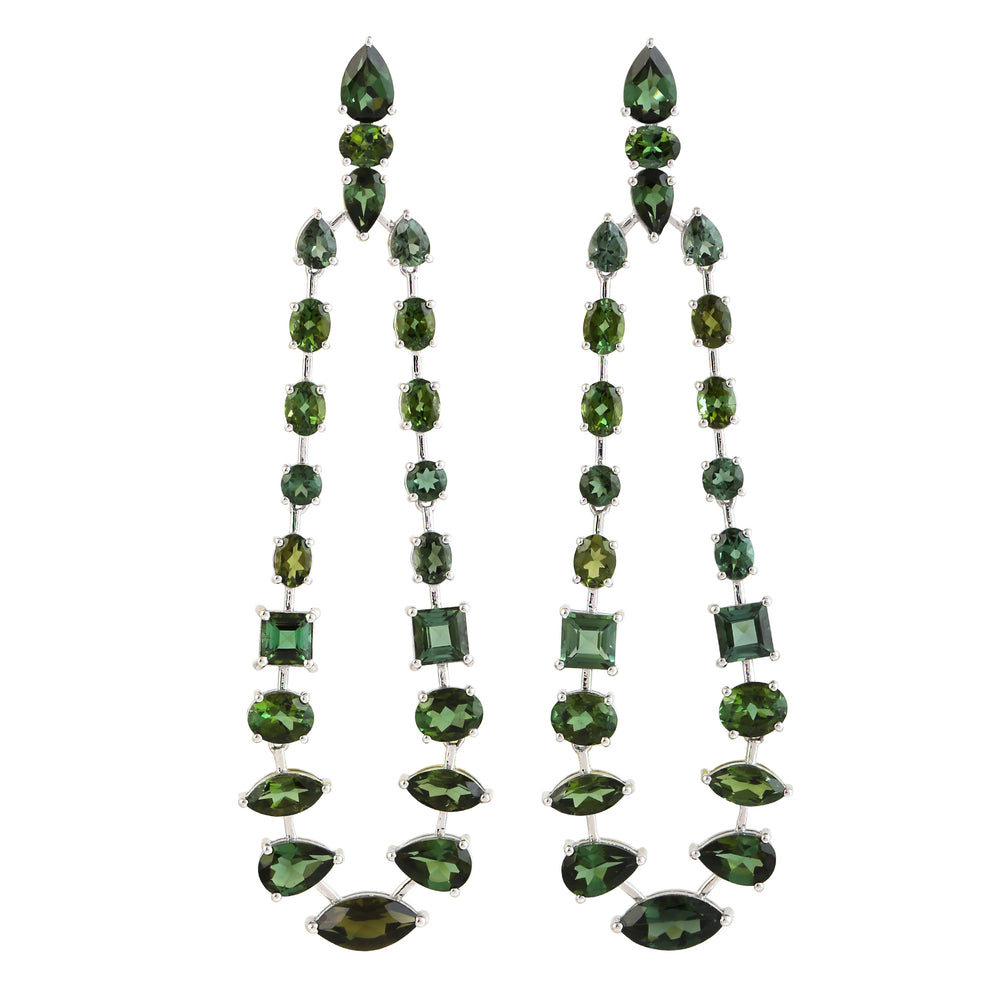 Green Tourmaline Designer Danglers In 18k White Gold