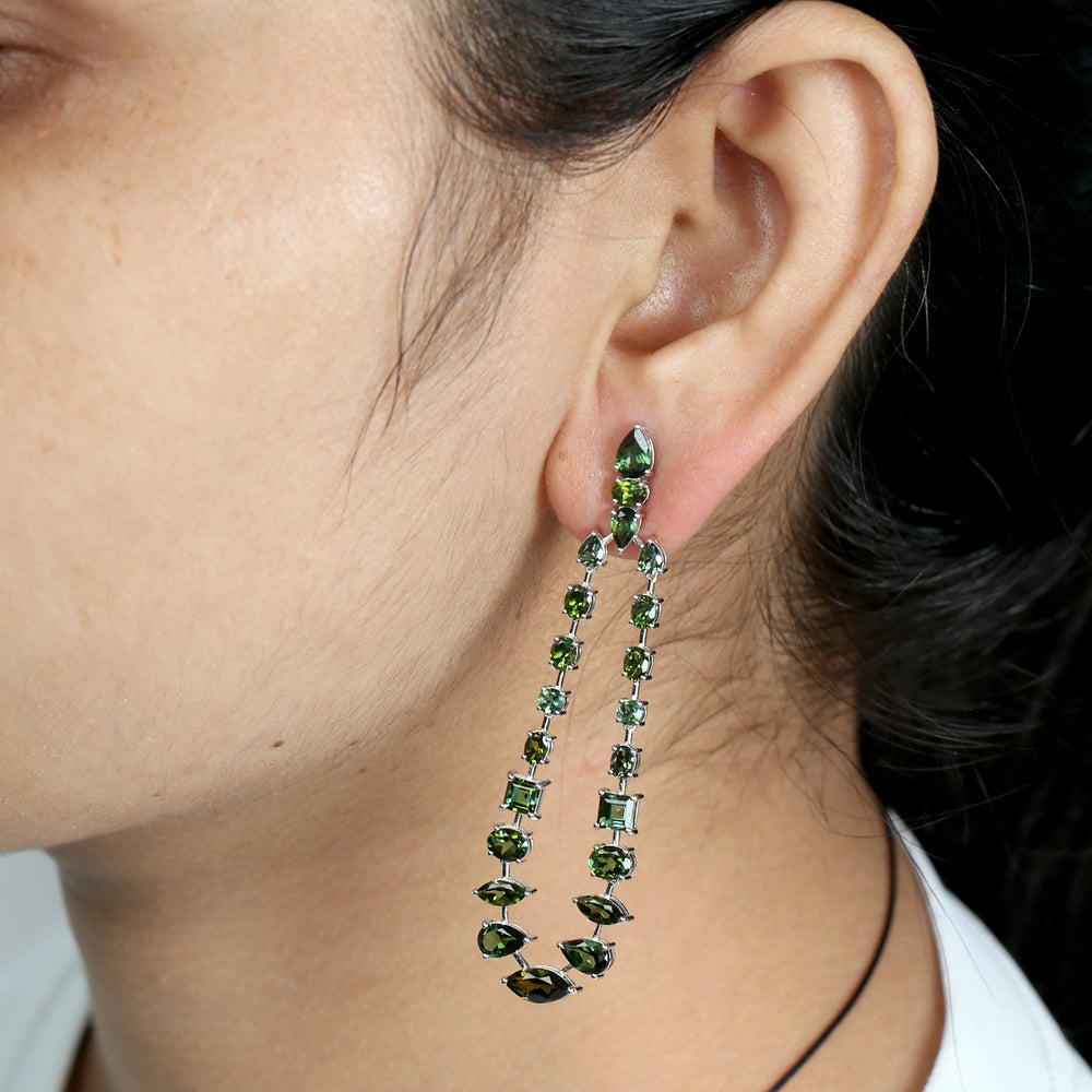 Green Tourmaline Designer Danglers In 18k White Gold