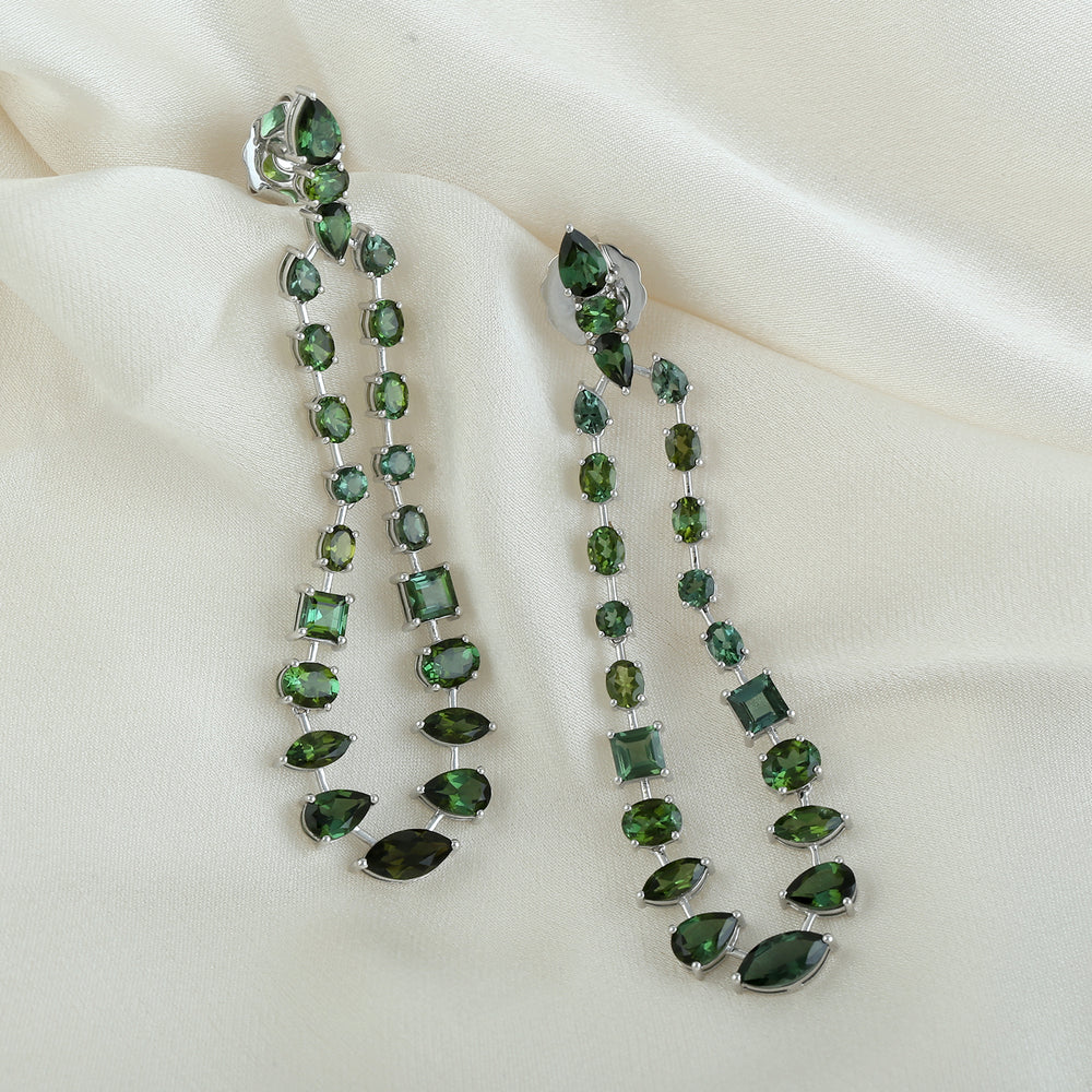 Green Tourmaline Designer Danglers In 18k White Gold