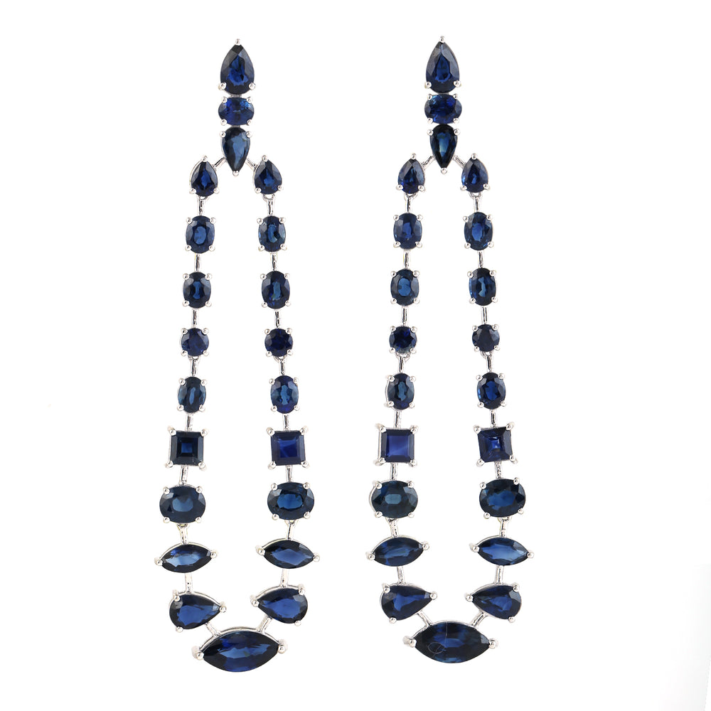 Blue Sapphire Designer Danglers In 18k White Gold