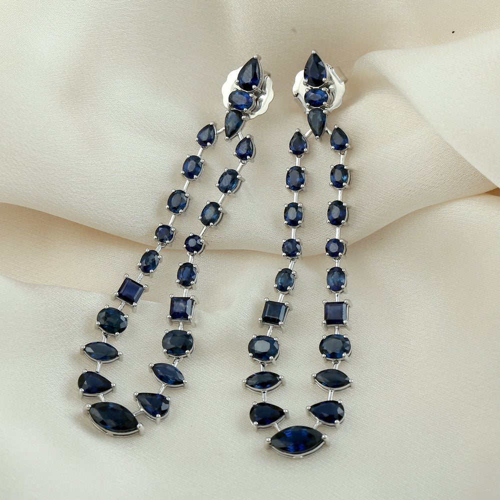 Blue Sapphire Designer Danglers In 18k White Gold