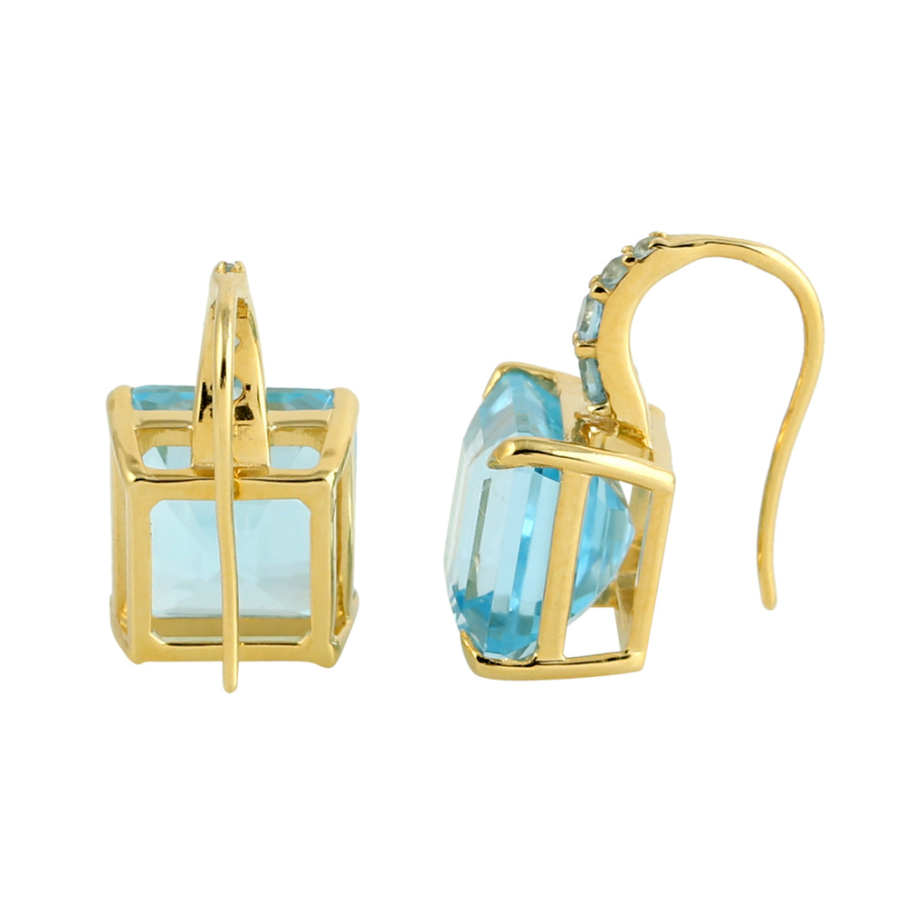 14k Yellow Gold Blue Topaz Hook Dangler For Her