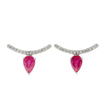 Pear Cut Ruby Natural Diamond Designer Stud Earrings In 18k Gold