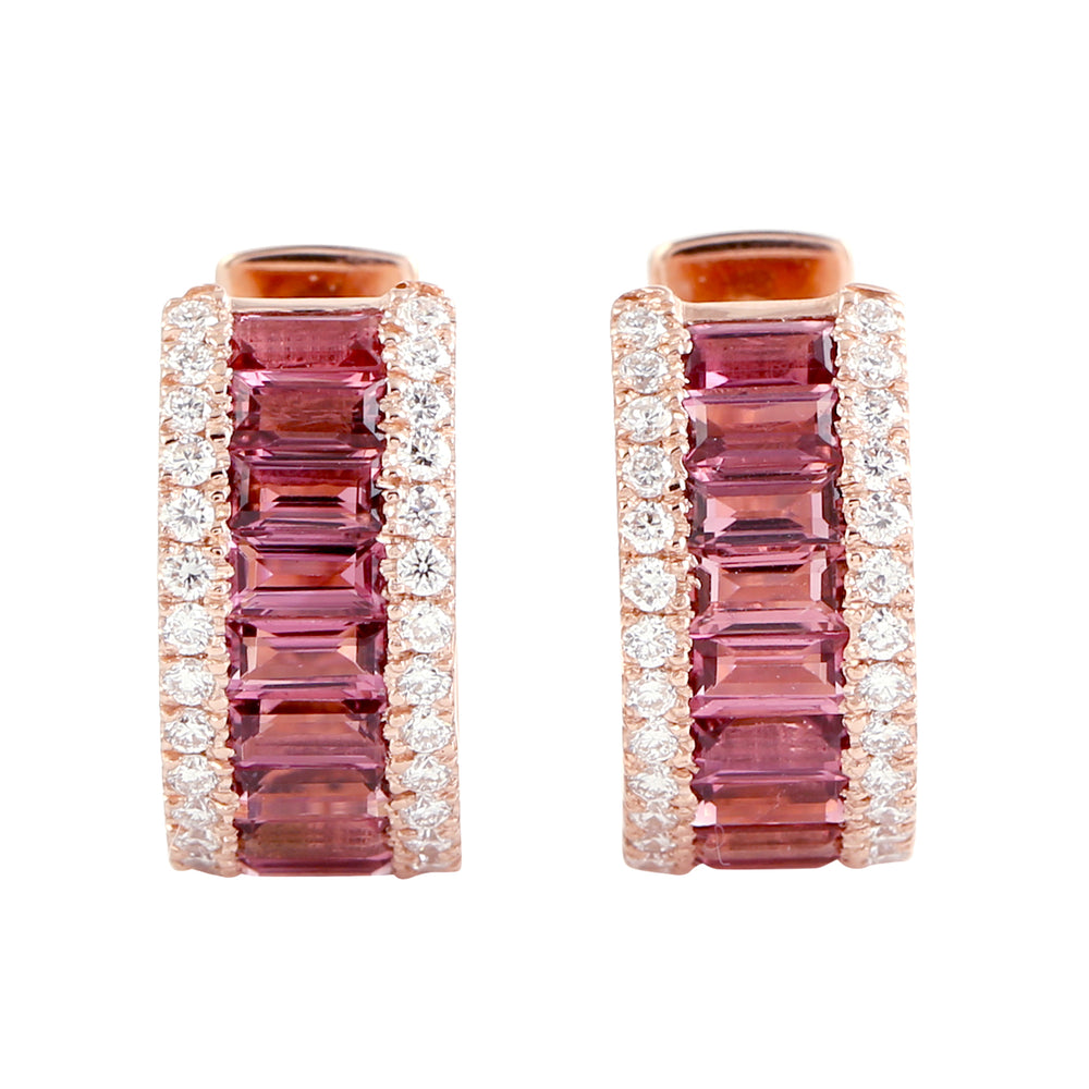 Baguette Tourmaline Diamond Hoop Earrings In 18k Rose Gold