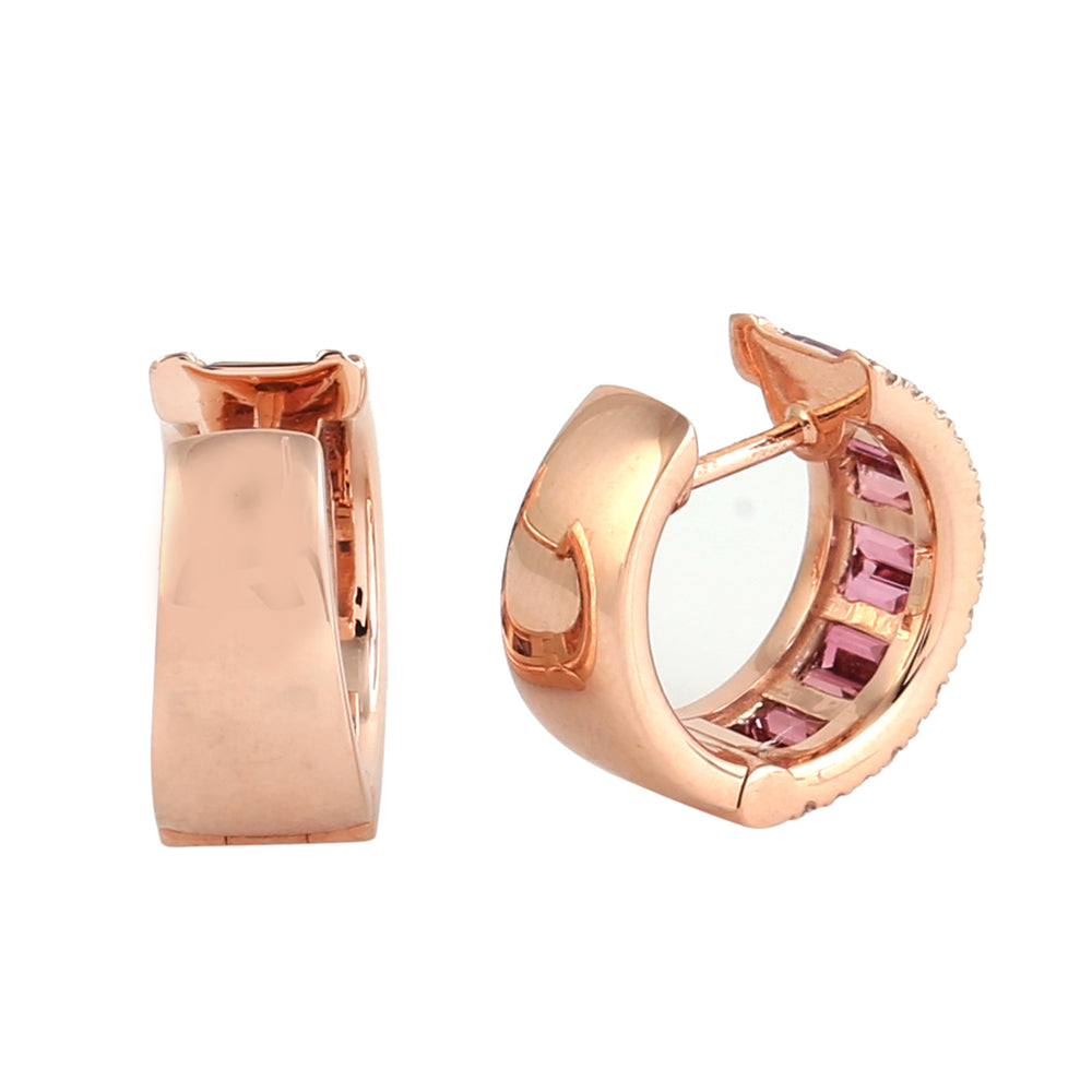 Baguette Tourmaline Diamond Hoop Earrings In 18k Rose Gold