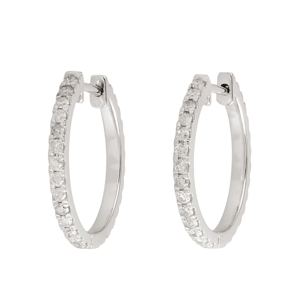 Pave Diamond Handmade Huggie Earrings In 18k White Gold