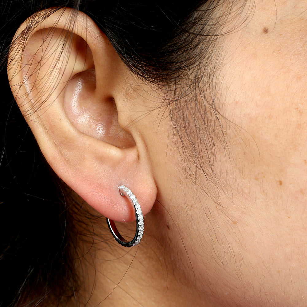 Pave Diamond Handmade Hoop Earrings In 18k White Gold For Women's