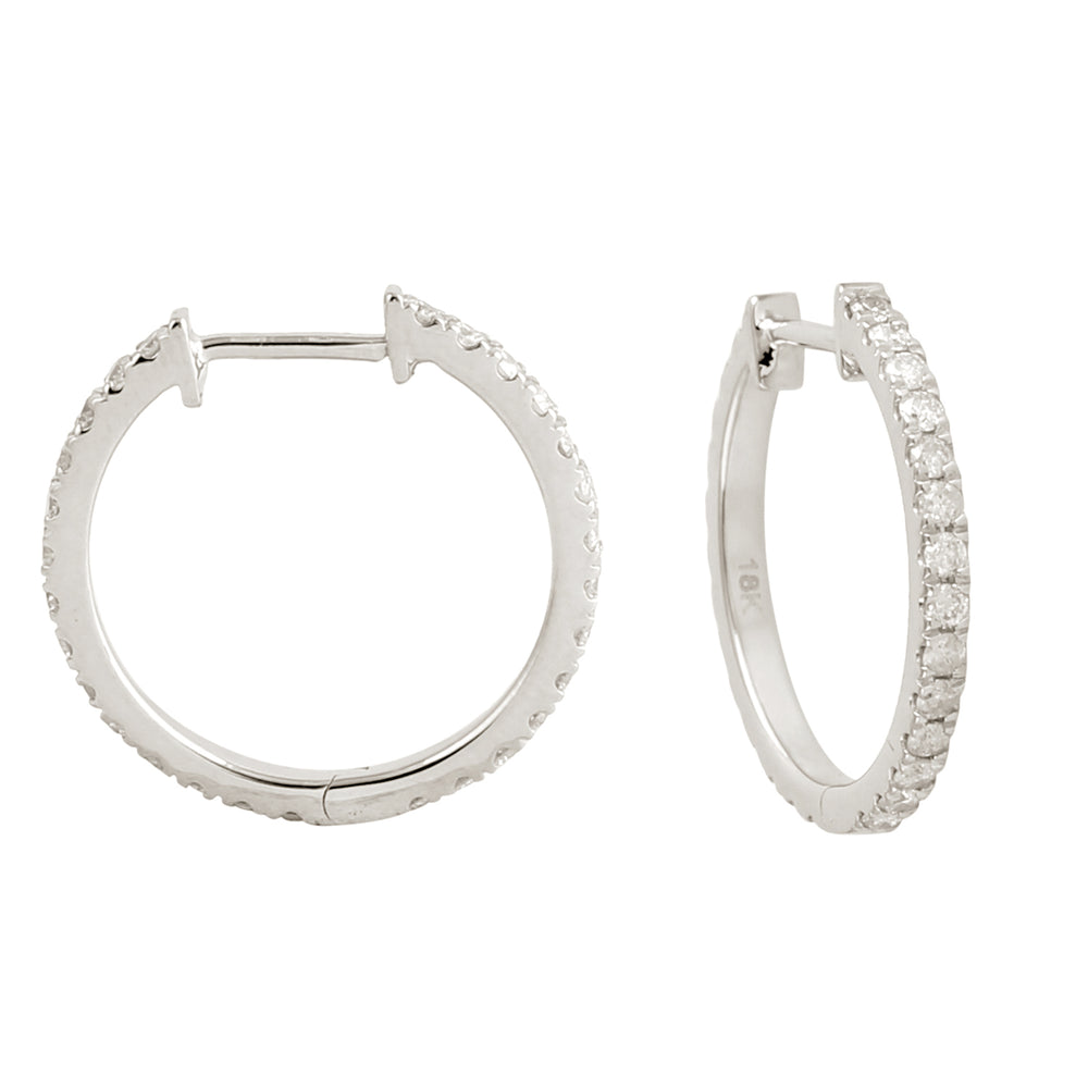 Pave Diamond Handmade Hoop Earrings In 18k White Gold For Women's