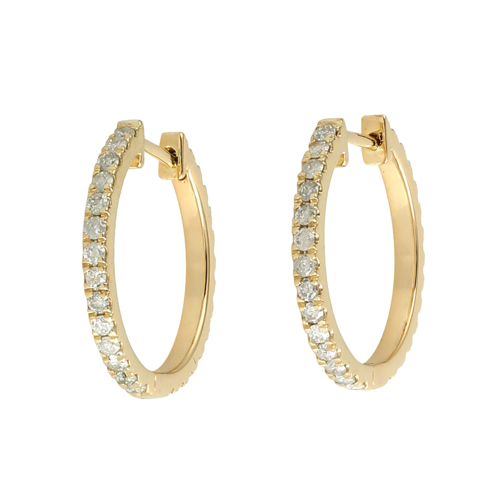 Pave Diamond Handmade Huggie Earrings In 18k Yellow Gold