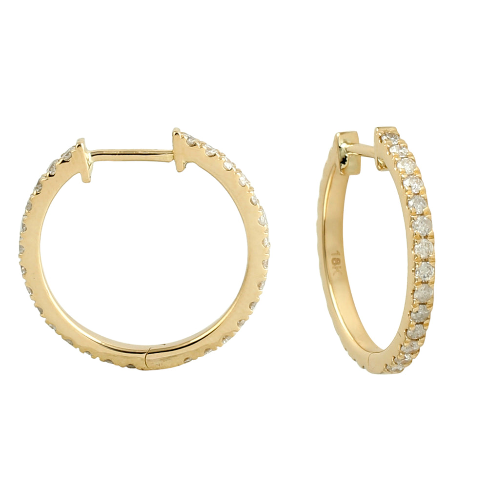 Pave Diamond Handmade Hoop Earrings Jewelry In 18k Yellow Gold