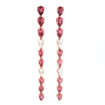 Pear Cut Tourmaline Diamond Long Drop Delicate Earrings In 18k Rose Gold