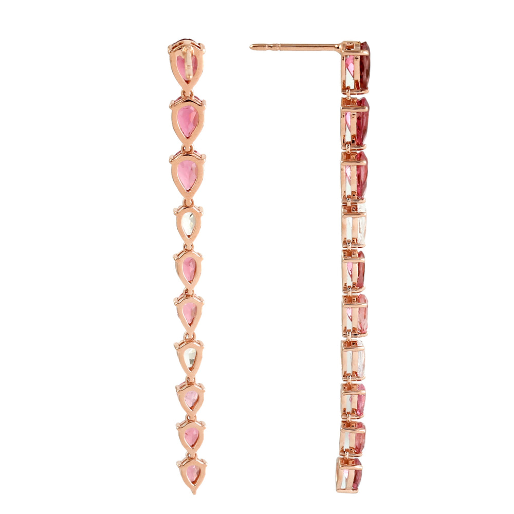 Pear Cut Tourmaline Diamond Long Drop Delicate Earrings In 18k Rose Gold