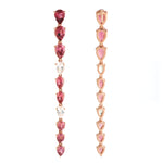 Pear Cut Tourmaline Diamond Long Drop Delicate Earrings In 18k Rose Gold