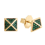 Natural Emerald Spike Design Stud Earrings In 18k Yellow Gold