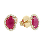 Pave Diamond Beautiful Ruby Stud Earrings In 18k Rose Gold