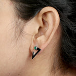 Emerald Diamond Enamel Triangle Design Stud Earrings In 18k White Gold