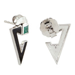 Emerald Diamond Enamel Triangle Design Stud Earrings In 18k White Gold