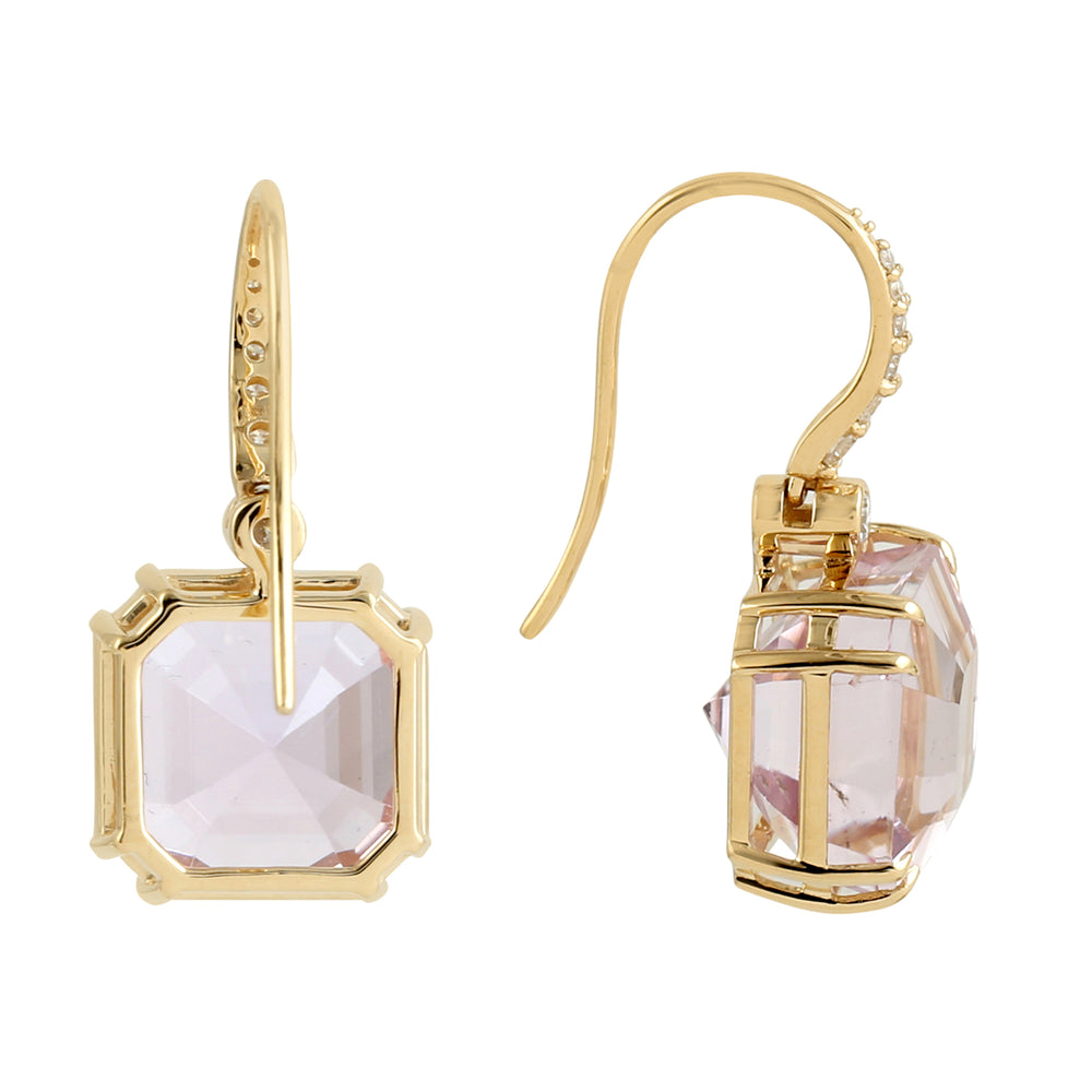 18k Yellow Gold Kunzite Diamond Hook Earrings For Her