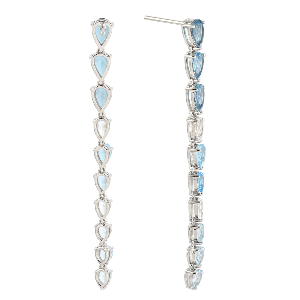 Pear Cut Topaz Sapphire Long Drop Danglers In 18k White Gold