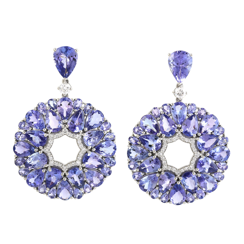 Pear Cut Tanzanite Diamond Beautiful Danglers In 18k Gold