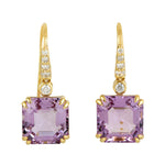 Natural Diamond Amethyst Designer Hook Earrings In 14k Yellow Gold