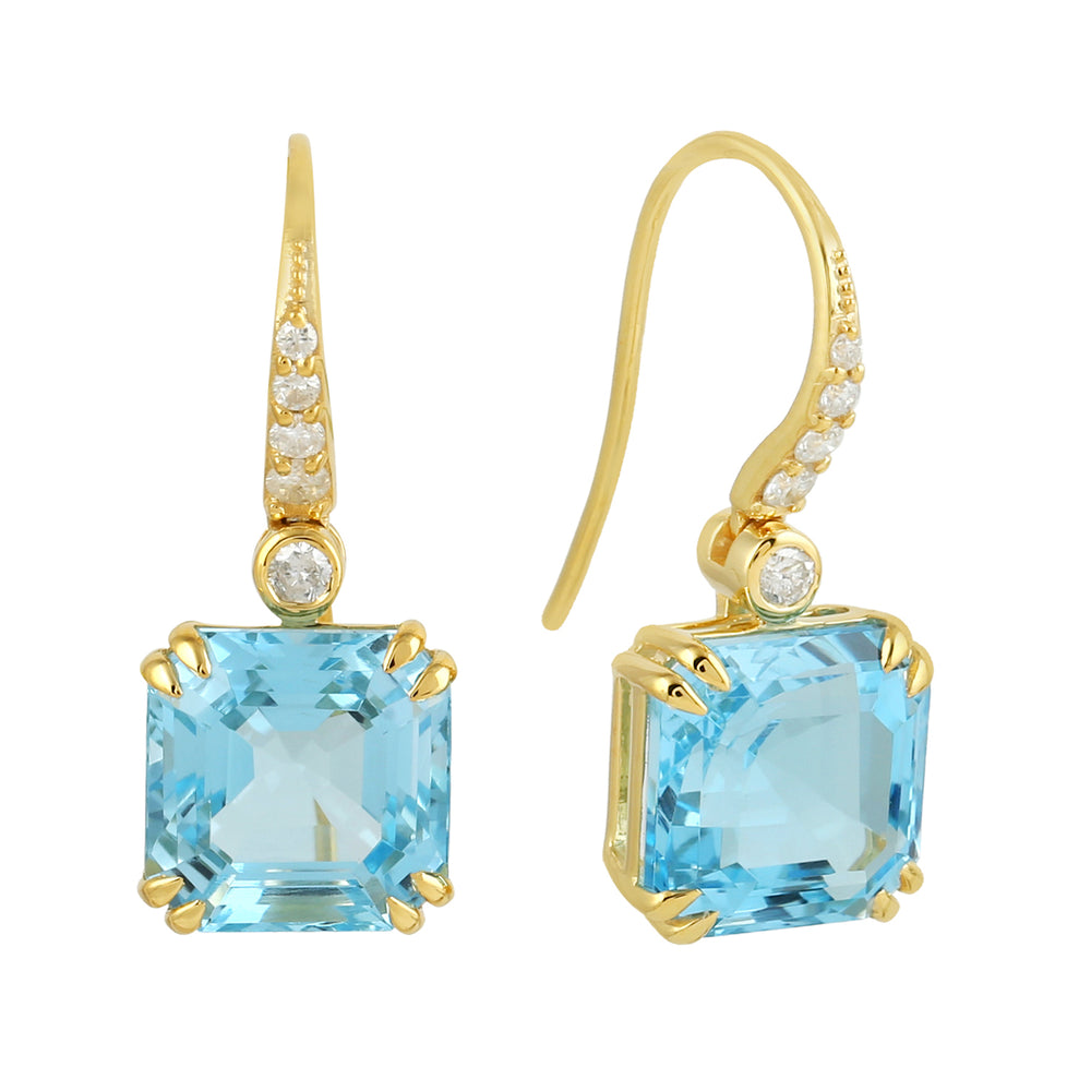 Natural Diamond Topaz  Designer Hook Earrings In 14k Yellow Gold