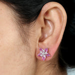 Marquise Pink Sapphire Diamond Daisy 18k White Gold Stud Jewelry