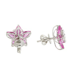 Marquise Pink Sapphire Diamond Daisy 18k White Gold Stud Jewelry