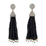 Onyx Beads Pearl Beads Tassel Earrings Diamond Jewelry In Gold Silver