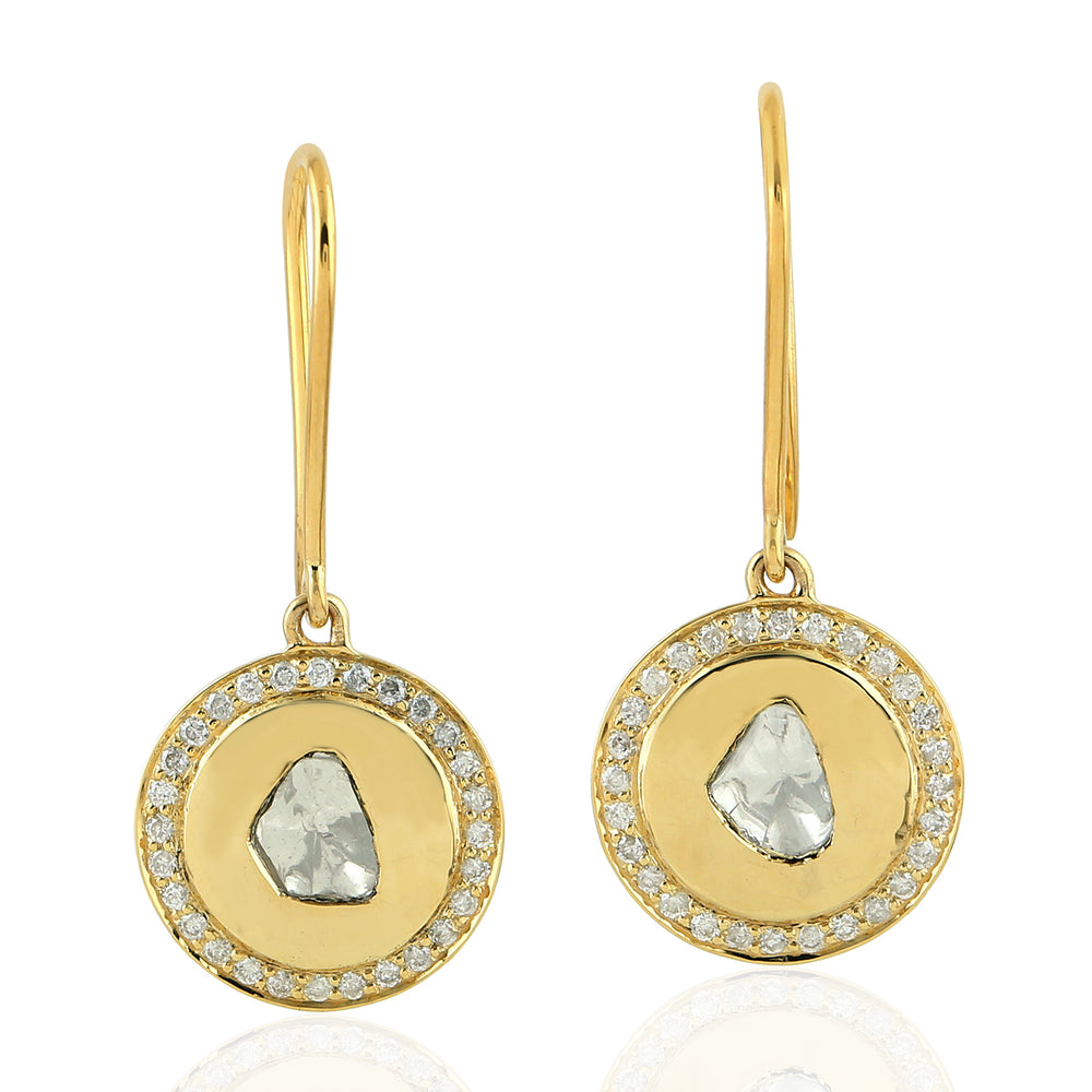 Diamond 18kt Solid Yellow Gold Hook Earrings Indian Ethnic Look Jewelry Gift