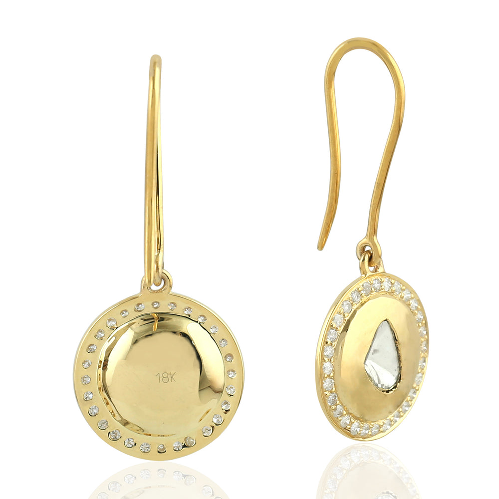 Diamond 18kt Solid Yellow Gold Hook Earrings Indian Ethnic Look Jewelry Gift