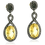 Diamond Citrine Dangle Earrings 18Kt Gold 925 Sterling Silver November Birthstone Jewelry