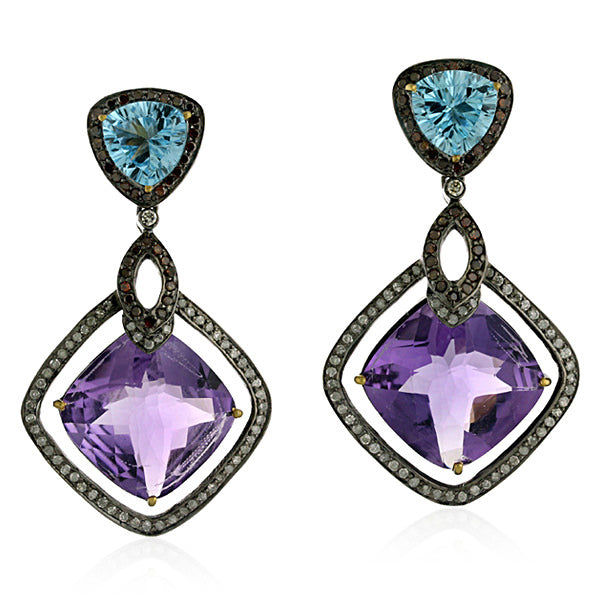 Gemstone Diamond Dangle Earrings 18kt Gold 925 Sterling Silver Jewelry February Birthstone Jewelry