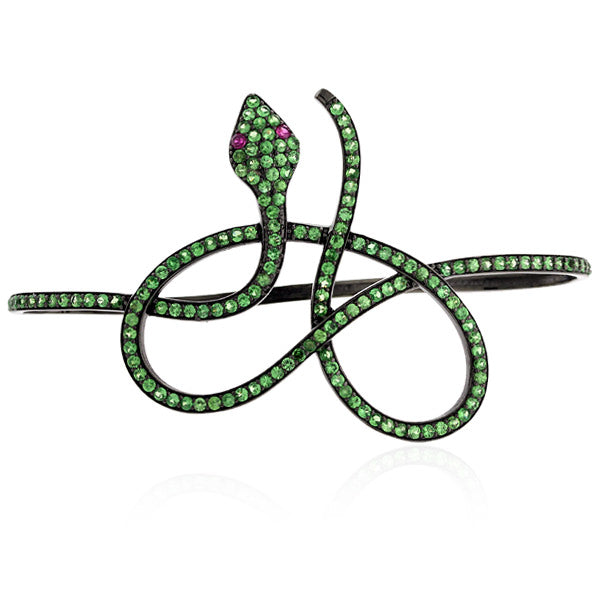Pave Tsavorite Ruby Snake Wrap Vintage Look 925 Silver Palm Bracelet Gift
