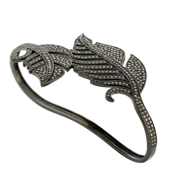 Pave Diamond Feather Style Palm Bracelet Sterling Silver Designer Jewelry