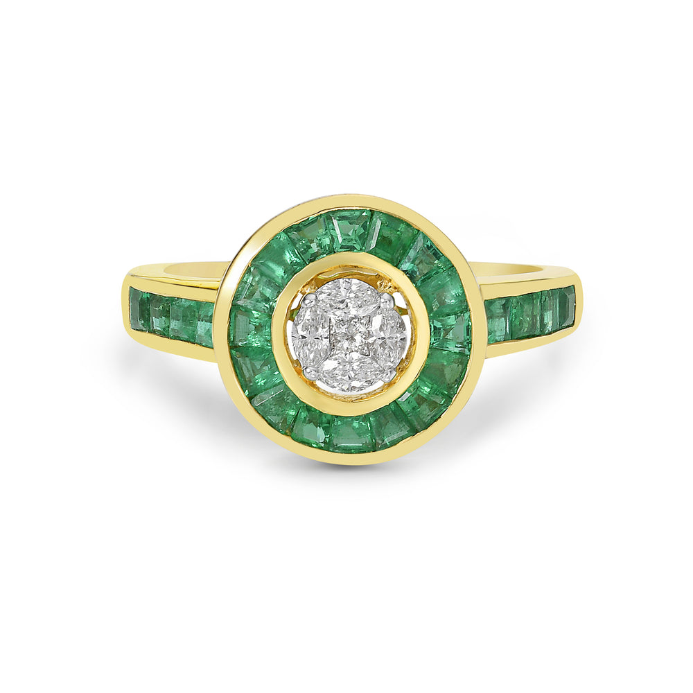 Natural Emerald Diamond Beautiful Halo Ring in Solid 18k Yellow Gold Gift