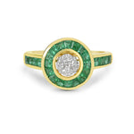 Natural Emerald Diamond Beautiful Halo Ring in Solid 18k Yellow Gold Gift