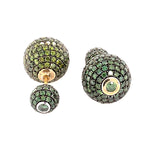 Green Diamond Pave Double Sided Earrings For Womens 14k Yellow Gold Jewelry