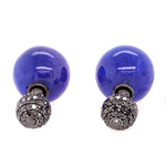 18k Solid Gold Black Diamond Tanzanite Double Sided Earrings Handmade Jewelry